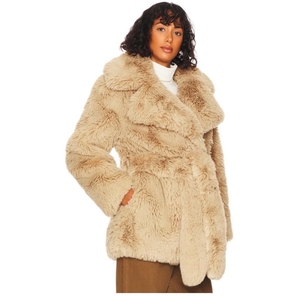 NEW NBD Galilea Belted Faux Fur Coat - Size S